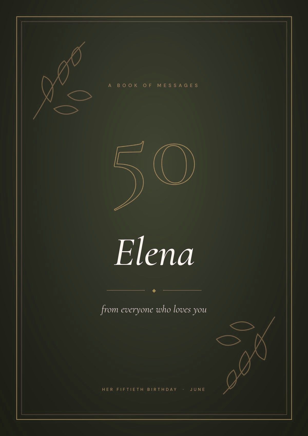 Cover of the fictional sample book for Elena's fiftieth birthday.