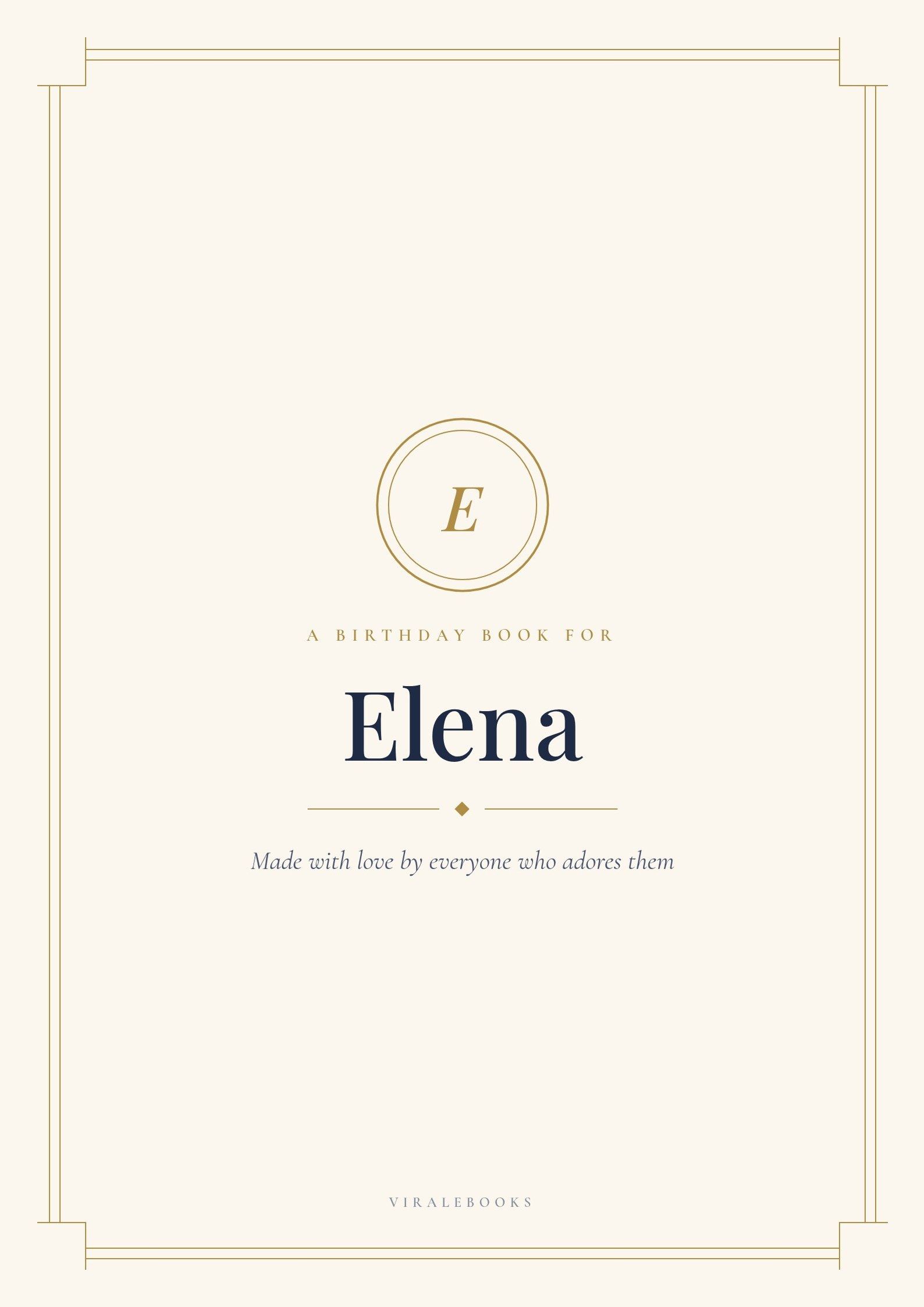 Classic Serif theme: cover of a sample birthday storybook for Elena