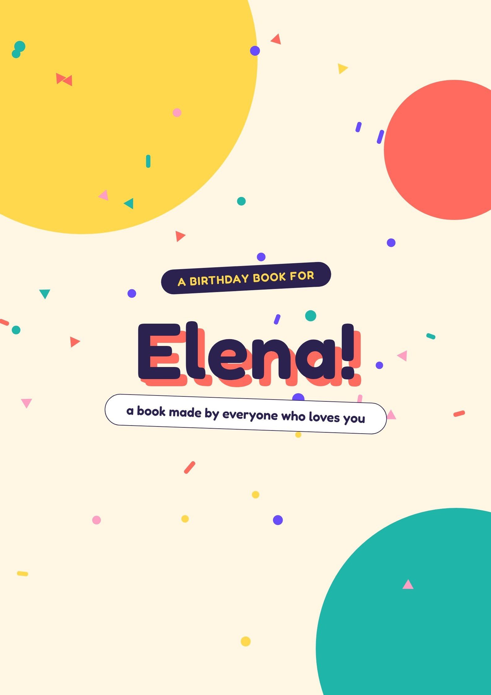 Bright & Playful theme: cover of a sample birthday storybook for Elena
